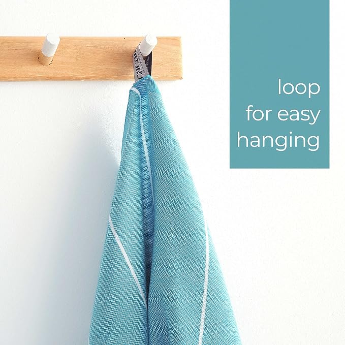 Cacala 100% Turkish Cotton Kitchen Tea Towels, Highly Absorbent Luxury Soft Quick Drying Dish Towel with Hanging Loop for Gym, Yoga, Bath, Sports, Cleaning and Kitchen (23 x 36), Turquoise Blue
