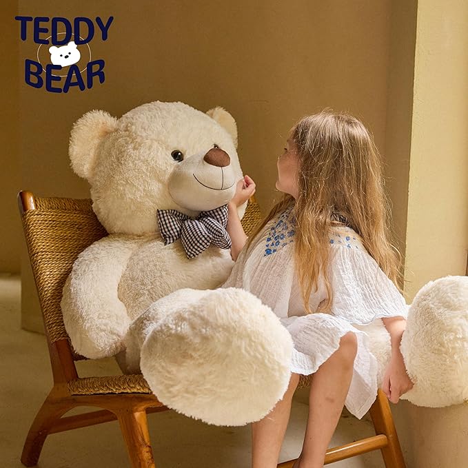 47 inch Big Giant Teddy Bear Stuffed Animals, White Cream Soft Plush Life Size Bear Toy All Ages Gift for Children/Girlfriend/Valentine's Day/Christmas/Birthday/Baby Shower/Wedding/Party Decorations