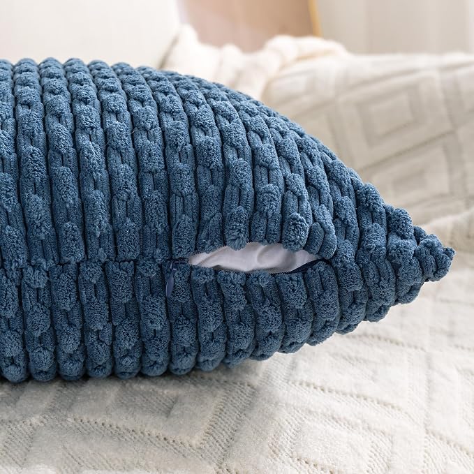 Set of 4 Blue Decorative Throw Pillow Covers 16x16 Inch Corduroy Pillow Covers for Bed Couch Sofa Living Room Soft Square Cushion Cases