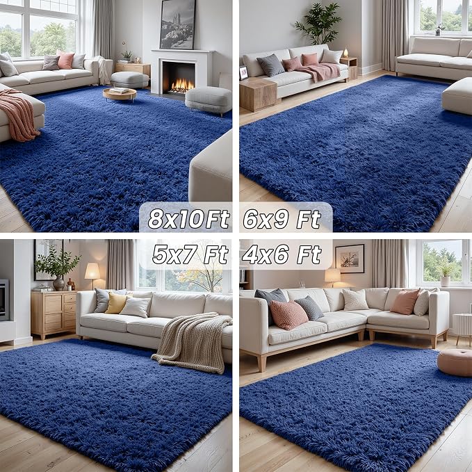 5x7 Area Rugs for Living Room Rug: Soft Fluffy Shag Blue Rugs for Bedroom, Non-Slip Large Fuzzy Plush Rug Indoor Floor Carpet for Nursery Kids Boys Girls Room, Dorms, Playroom, Modern Home Decor