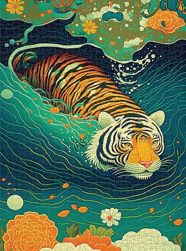 Cross & Glory - Bengal Crossing - 1000 Piece Jigsaw Puzzle for Adults | Majestic Tiger Crossing River | Stunning Wildlife Artwork for Adults | Great Gift Idea