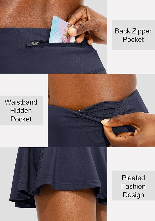 Pleated Tennis Skirt with 4 Pockets | 14", 3.5" High Waisted, Soft, Lightweight, Mesh Built-in Shorts, Dressy, Casual, Athletic, Golf, Skort for Women