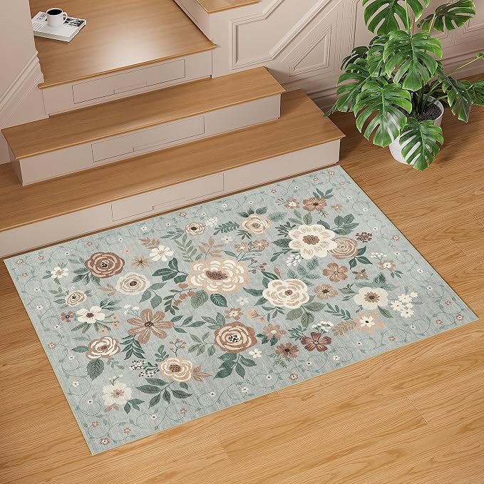 DUKINO 2x3 Entryway Rug, Door Mat Soft Washable Rug Non Slip, Sage Green | Low Pile, Non-Shedding Small Rug for Kitchen, Entrance, Bedroom, Bathroom, Pet Friendly, Stain Resistant, Modern Home Decor