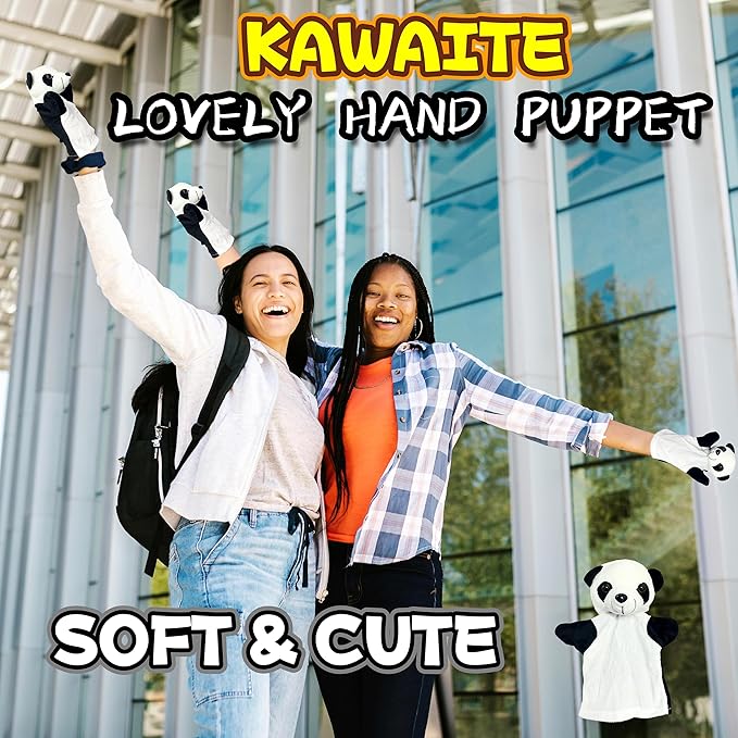 Panda Hand Puppets (1 Pack) for Toddlers and Kids Party Favors, Soft Stuffed Animals Finger Toy, Pre-School Pretend Play, Panda Hand Puppet Plush Toys for Home ＆ School Role Play, Goody Bags Filler