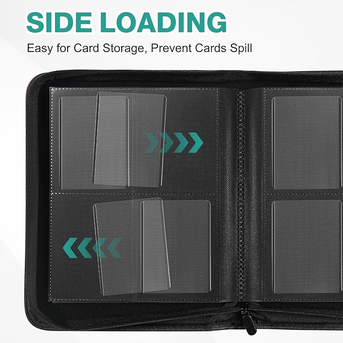 Toploader Binder, Holds 160 Toploaders, 100 Toploaders INCLUDED, 4-Pocket PU Cover Top Loader Binder for 3" x 4" Rigid Toploader, Ringless Double-Sided Toploader Card Binder for TCG, Sport Cards