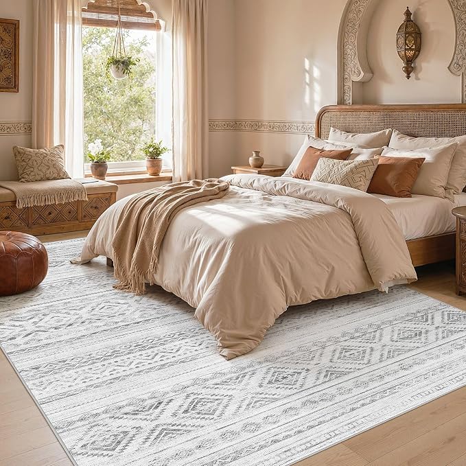 cotiled 5x7 Area Rugs Living Room Rug: Washable Boho Rugs with Non Slip Backing Large Soft Indoor Stain Resistant Carpet for Bedroom Farmhouse Dining Room Lightweight Home Decor Light Grey