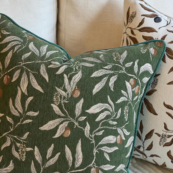 Alerfa Green Floral Throw Pillow Cover 20 x 20 Inch Sqaure Luxury Decorative Pillow Cover for Couch Living Room Bedroom