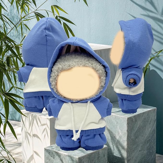 17cm Dolls Clothes,Casual Stylish Hoodies & Pants Doll Outfit Set, Stylish Doll Clothing Accessories for 17cm/15cm-Blue(No Doll)