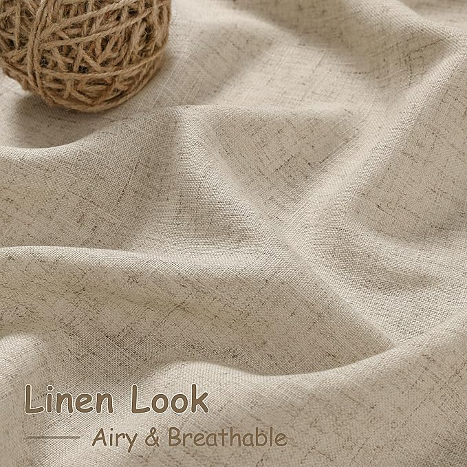 Taupe Burlywood Linen Curtains 132 Inch Length for Living Room Light Filtering Semi Sheer Curtain Back Tab Modern Farmhouse Decor Drapes Floor to Ceiling High Window for Bedroom 52x132, 2 Panels