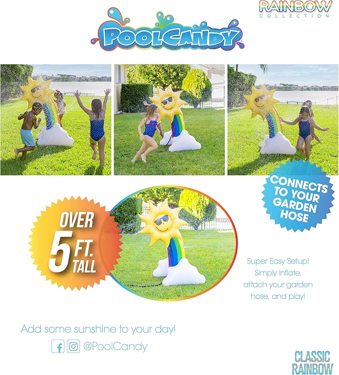 PoolCandy 5-Foot Giant Inflatable Rainbow Sprinkler – Sun Shower Backyard Water Toy for Kids & Adults, Garden Hose Splash Play for Summer Parties