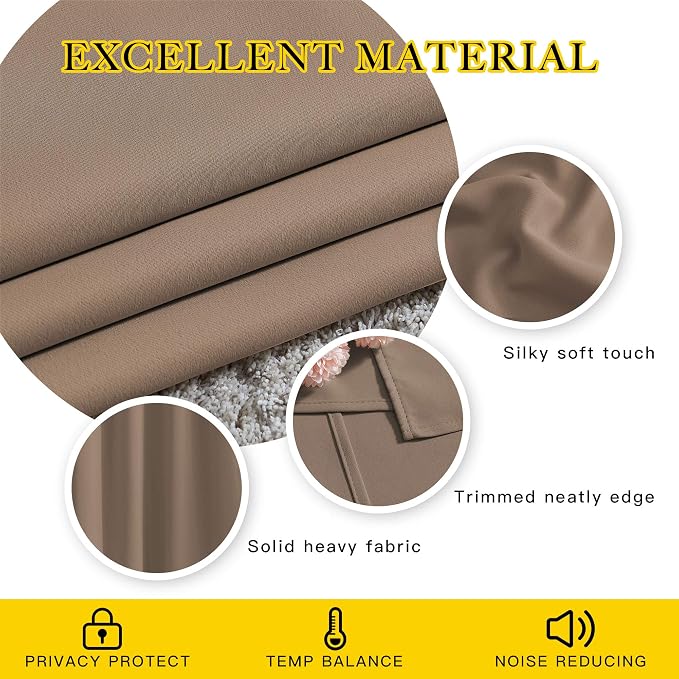 NICETOWN Kitchen Blackout Curtains and Drapes - Triple Weave Energy Saving Thermal Insulated Solid Grommet Blackout Panels for Patio (1 Pair, 66 inches by 90 Inch, Cappuccino)