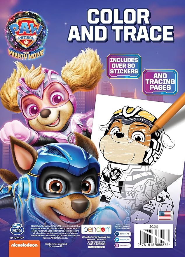 PAW Patrol The Mighty Move 48 Page Color and Trace Coloring Activity Book, Bendon 58600