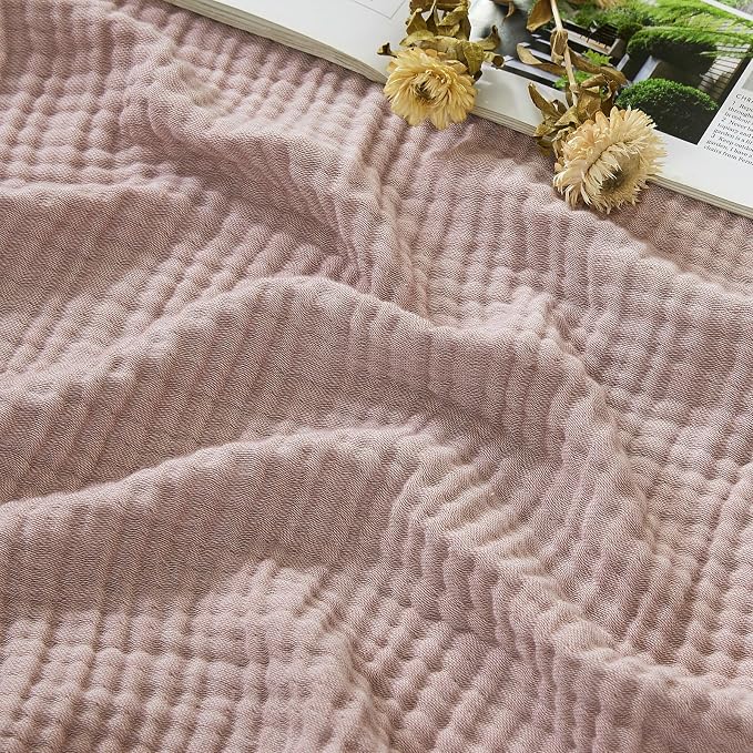 EMME Cotton Muslin King Blanket Breathable Gauze Soft Lightweight Blankets Adults Gifts for Women (Heather Dusty Pink, 108"x90")