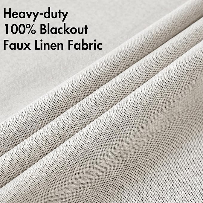 MIULEE 100% Blackout Linen Textured Curtains for Bedroom Solid Thermal Insulated Cream White Grommet Room Darkening Curtains & Drapes Luxury Decor for Living Room 52 x 84 Inch (2 Panels)