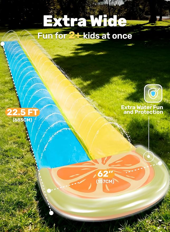 Sloosh Water Slides with 2 Inflatable Boards,22.5ft Double Lane Splash Slip Lawn Water Slide with Advanced Sprinklers Summer Toy for Kids Adults Fun Backyard Summer Outdoor, Orange