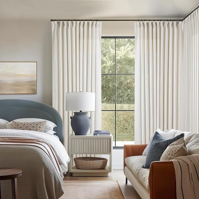 Pinch Pleated Linen Curtains 94 Inches Long for Living Room 2 Panel Set Cream Ivory Light Filtering Pinch Pleat Hooks Rings Back Tab Neutral Boho Farmhouse 94 Inch Curtain Drapes for Bedroom Window