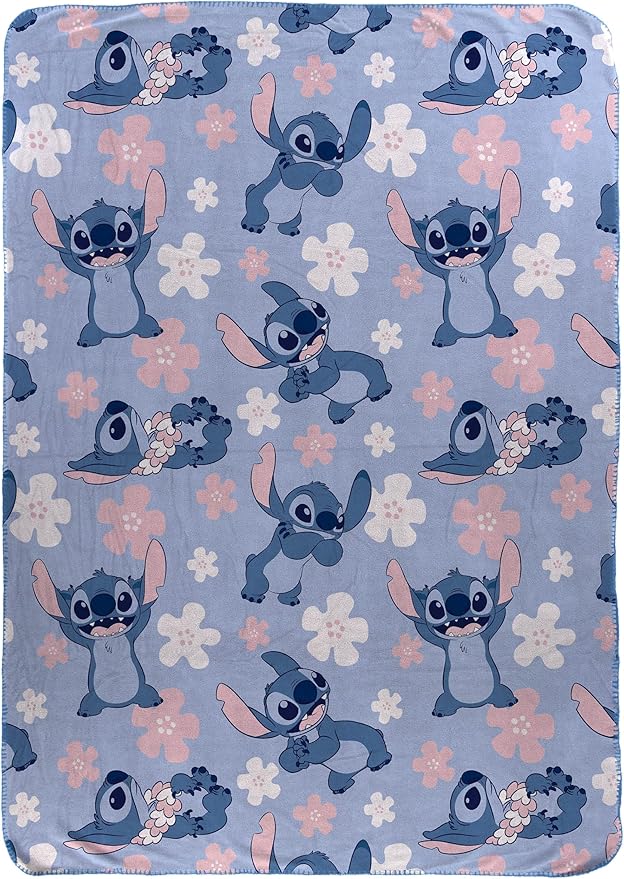Jay Franco Kids Plush Throw Blanket – Soft & Cozy Fleece Throw for Bedroom & Couch Décor, Official Licensed Product, Blue - Lilo and Stitch, 46x60 - Throw Blanket