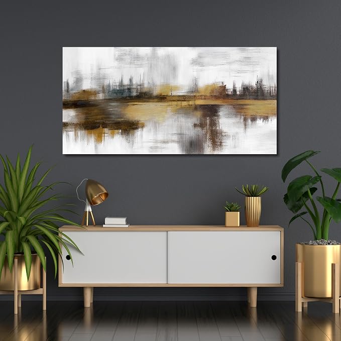 Belmrxne Wall Art Abstract Grey and Gold Wall Decor Vintage Artwork Aesthetic Wall Prints for Living Room Home Office Decor 24 x 48 Inches