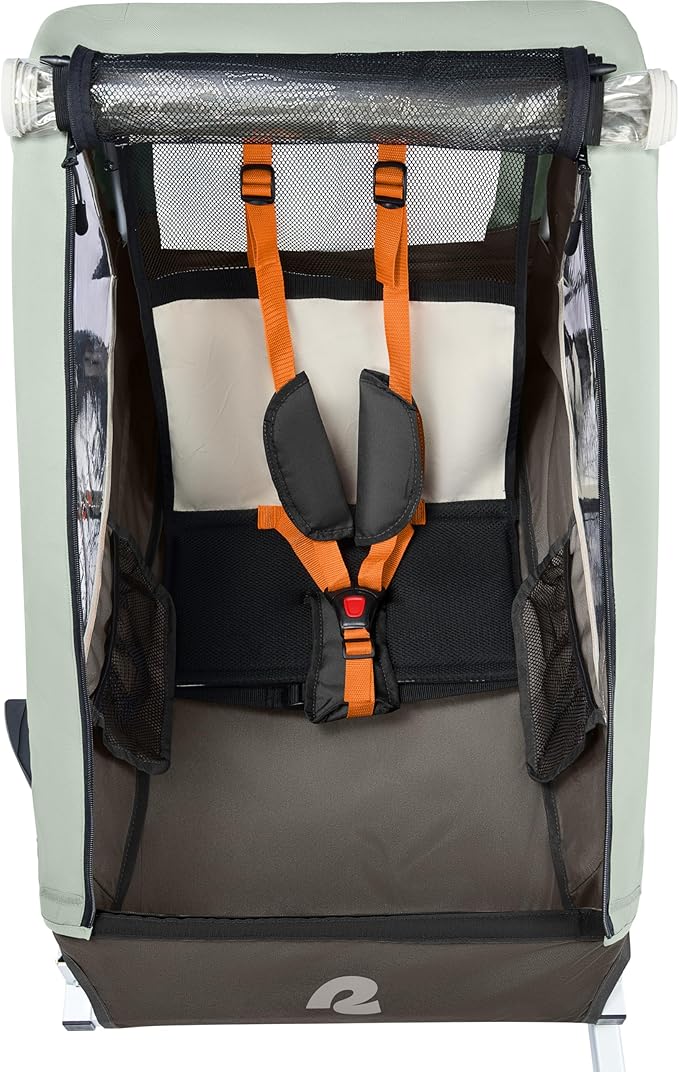Retrospec Rover Plus Foldable Bike Trailer for Kids, Single/Double Passenger Child Bike Trailer with 5-Point Safety Harness, Reflective, Weather-Resistant Fabric and Safety Flag - Supports 40-80 lbs