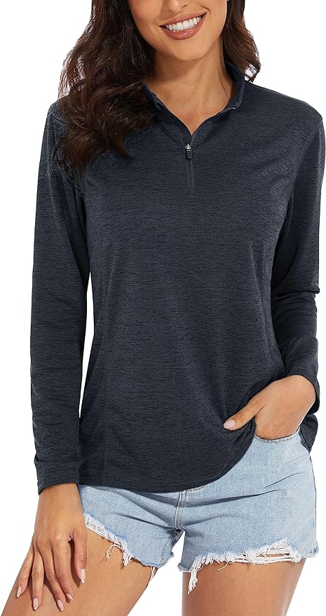 MAGCOMSEN Women's UPF 50+ Sun Shirts Long Sleeve 1/4 Zip Pullover Quick Dry Workout Hiking Tops Running Athletic Shirts