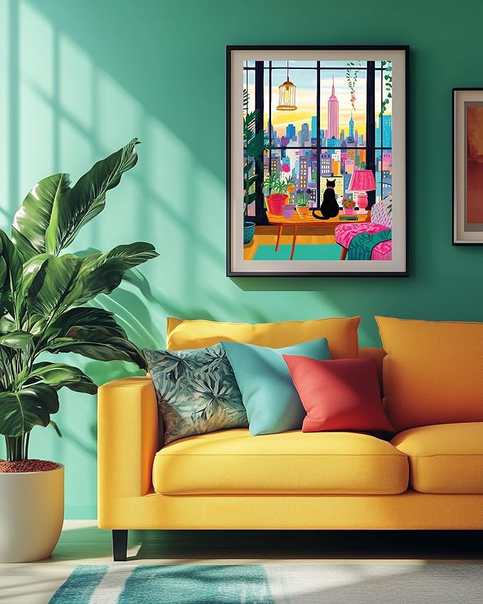 Puzzle for Adults 1000 Pieces, Cat in New York, Colorful Challenging Jigsaw Puzzle, Mate Finish, Poster Included 1000 Piece Puzzle for Adults, Stress Relief Art Puzzle.