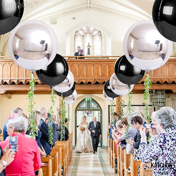 KatchOn, Large Black and Silver Balloon - 22 Inch, Pack of 6 | Black and Silver Mylar Balloons for Graduation Decorations 2026 | Birthday, Bachelorette Party Decorations | Graduation Balloons