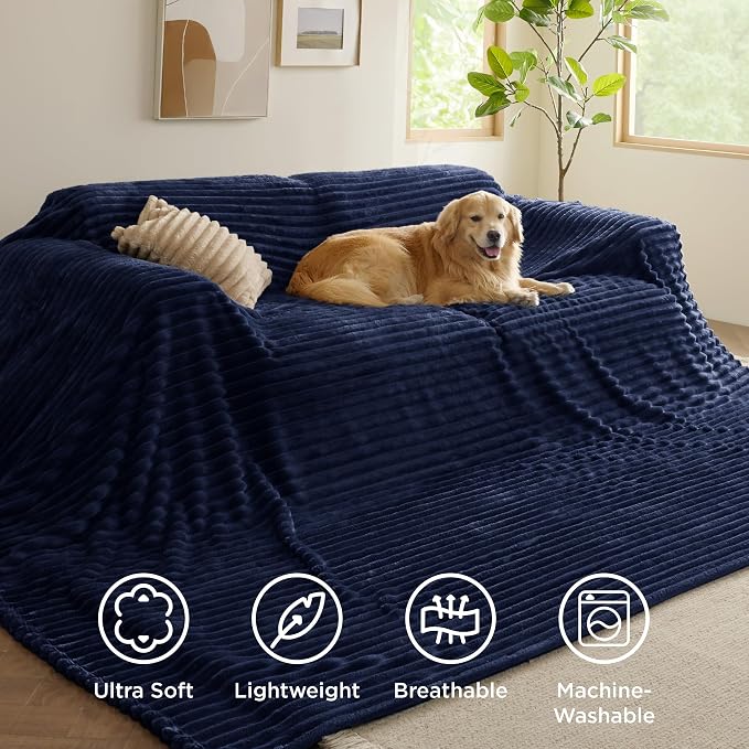 Bedsure Soft Large Fleece Blanket for Bed Navy Blue 120"x120" | Birthday Gifts for Women Mom Her, Warm Lightweight Cozy Fluffy Throw Blanket Sofa, Dorm Room Home Decor, Machine Washable
