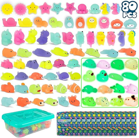 Mochi Squishy Toys Bulk for Kids Party Favors Pack 80 - BONNYCO | Goodie Bags Stuffers for Kids with Glow in the Dark | Return Gifts Birthday Party, Squishy Fidget Toys Pinata Stuffers Birthday Kawaii
