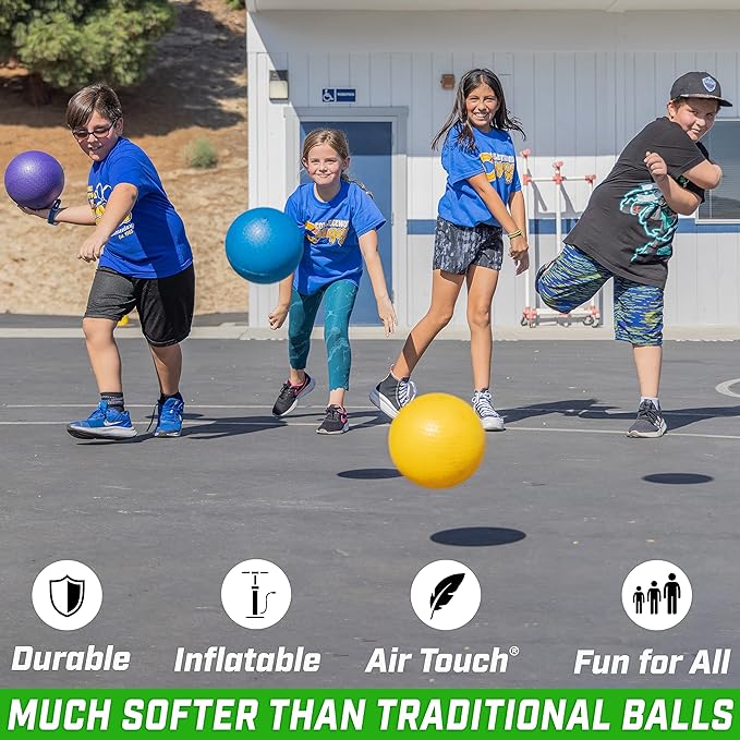 GoSports Inflatable Dodgeballs - Choose 5 Inch or 7 Inch No Sting Balls - Set of 6 Includes Ball Pump & Mesh Bag