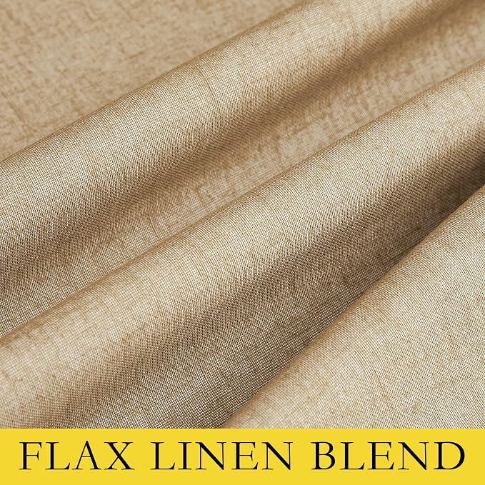 NICETOWN 100% Blackout Camel Linen Curtains 108 inches Length with Thermal Insulated Liners, 2 Panels, 62 inches W, Farmhouse Style Room Cooling Small Window Draperies for Dining Room