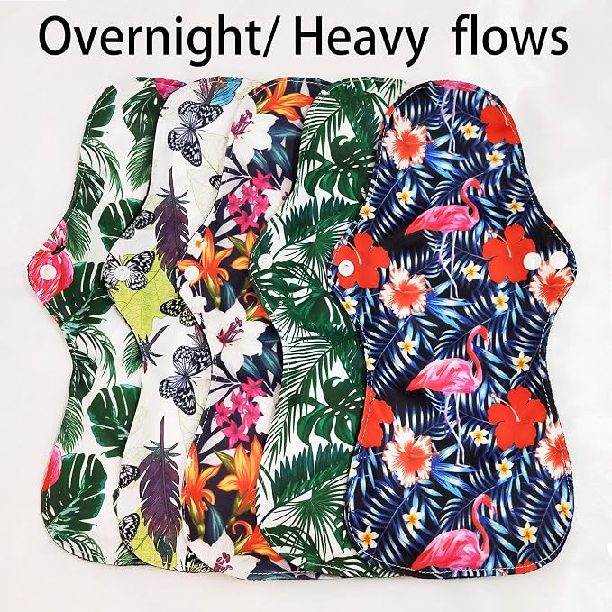 6pcs/Set Resuable Washable Incontinence Pads, Waterproof Organic Bamboo Resuable Menstrual Pads Sets, Including 5pcs Heavy Flow Cloth Mama Sanitary Napkins + 1pc Mini Wet Bag