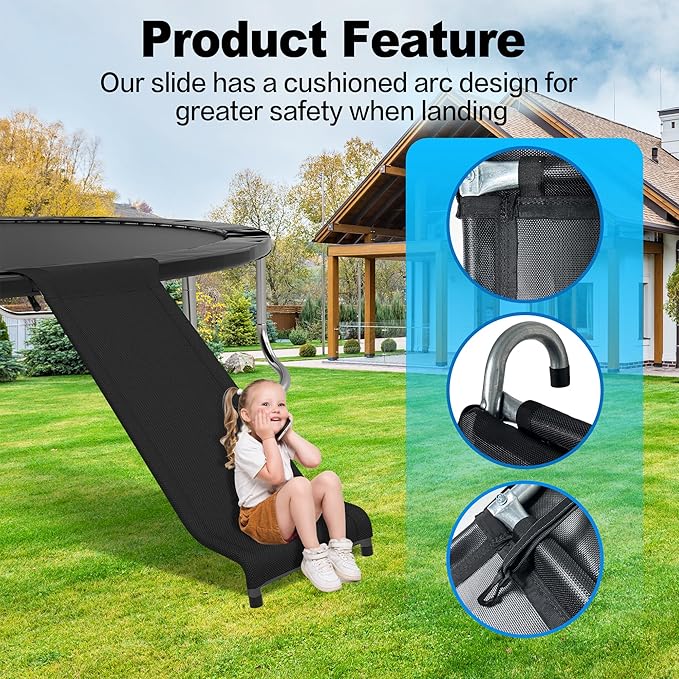 Trampoline Slide Attachment, Universal Outdoor Slide for Kids to Climb Up,Trampoline Accessories & Replacement Parts,Fits 10 12 14 15 ft Trampoline Frame (Black)