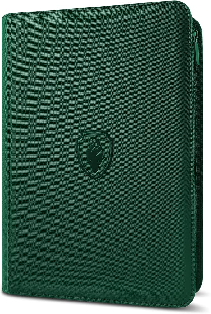 Premium Zip Card Binder, Fabmaker 9 Pocket Trading Card Binder, PU Cover Zipper Card Collection Album, Sturdy 360 Side-Loading Card Folder Holder for Game & Sports Cards, Dark Green