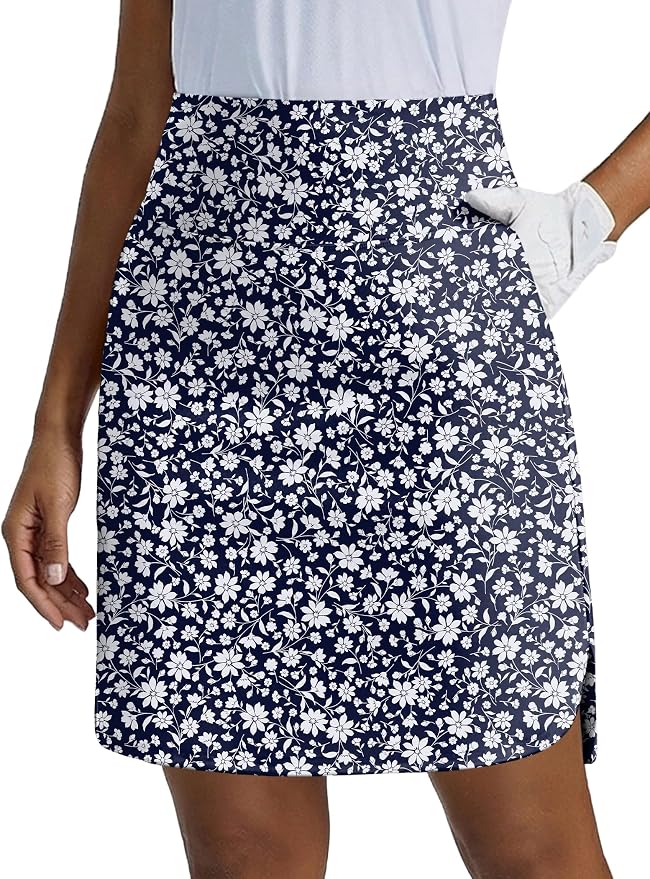 PINSPARK 18" Skorts for Woman Above Knee Length Golf Skirts 3 Pockets | High Waist, Built in Shorts, UV Protection, 4-Way Stretch, Soft, Dolphin Hem, Athletic, Tennis, Pickleabll, Casual