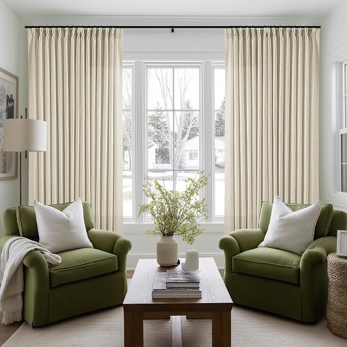 Extra Wide Pinch Pleat 100 x 102 Inch Linen Semi Sheer Curtains 1 Panel | Neutral Beige, for Living Room Patio Glass Sliding Door Dining Bedroom Large Window, Light Filter, Pinch Pleated W100xL102
