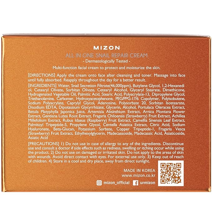 MIZON All-in-One Snail Repair Cream – Korean Face Moisturizer with Snail Mucin 12 Natural Extracts Hydrating & Nourishing Cream for Fine Lines Wrinkles & Blemish Care – Big Size(4.06 fl oz)
