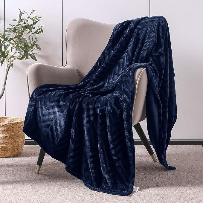 Whale Flotilla Flannel Fleece Fall Throw Blanket for Couch, Navy Blue | Lightweight Breathable Soft Sofa Throws, Plush Fluffy Chevron Design Decorative Blankets for Home Life, 50x60 Inch