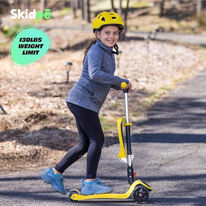 SKIDEE Kick Scooter for Kids Foldable 3 Wheel Scooter with Lean-to-Steer, Adjustable Height, Removable Seat & LED Light Wheels | Toddler Scooter Up to 12 Year Old Boys/Girls