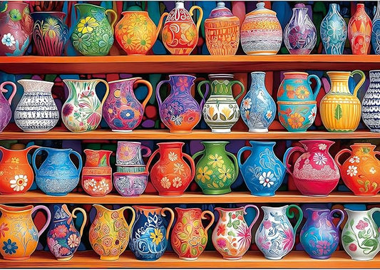1000 Piece Jigsaw Puzzle for Adults - Colorful Floral & Geometric Vase Collection - Unique & Challenging Puzzle (27.5x19.7 Inches) for Relaxation, Home Decor & Family Fun
