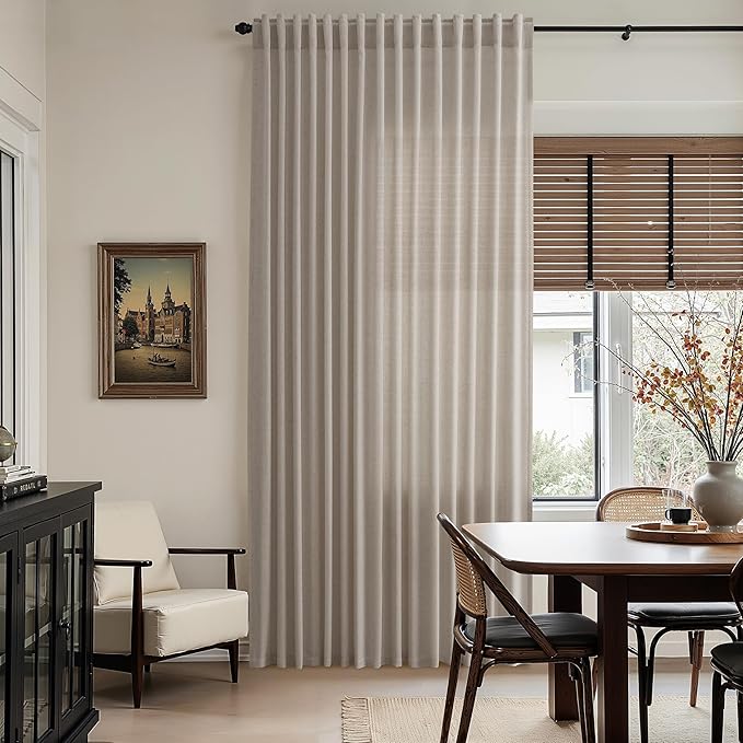 Ecru Linen Curtains for Living Room 126 Inches Long Light Filtering Semi Sheer Curtain Back Tab Rustic Farmhouse Decor Burlap Elegant Drapes Floor to Ceiling High Window for Bedroom 52x126, 2 Panels