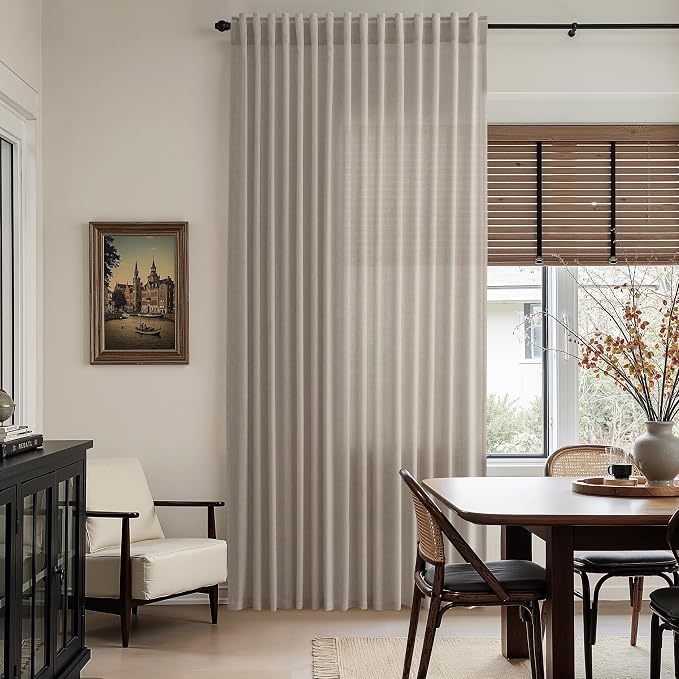 Nanspring Ecru Linen Curtains 84 Inches Long for Living Room Light Filtering Semi Sheer Curtain Back Tab and Rod Pocket Rustic Decor Burlap Elegant Soft Luxury Boho Drapes for Bedroom 52x84, 2 Panels