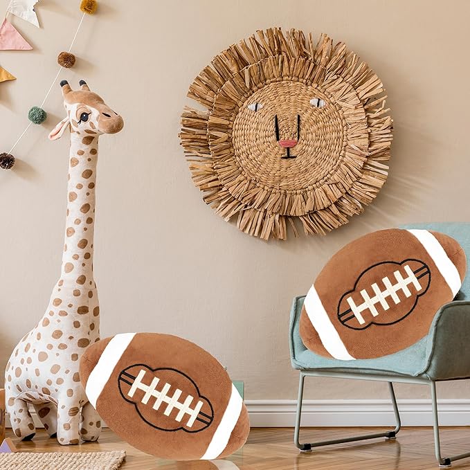 2 Pcs 12 Inch Football Plush Pillow Fluffy Stuffed Football Throw Pillows Soft Sports Throw Pillows for Kids Birthday Party Supply Gifts Bedroom Sofa Decor