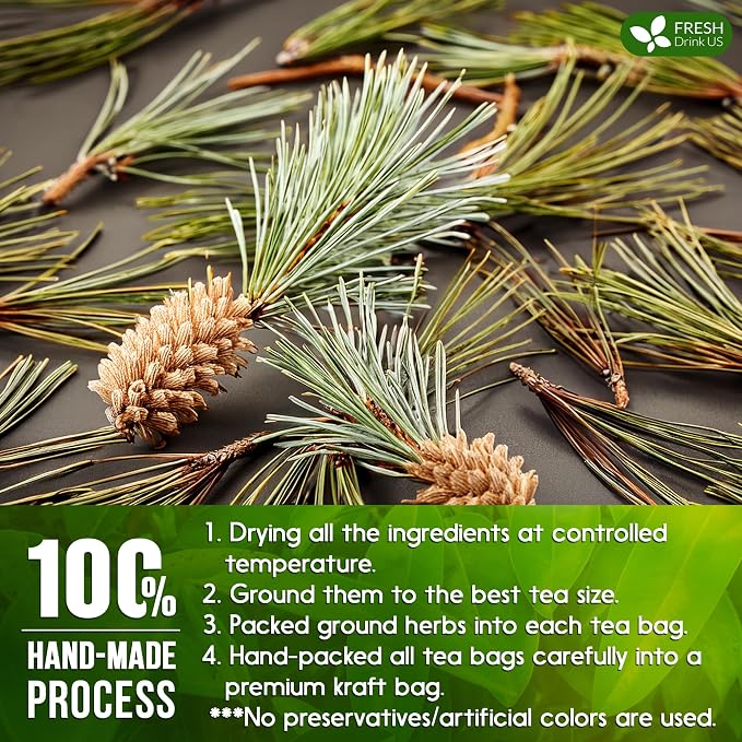 FreshDrinkUS, Pine Needle Tea Bags – 135 Tea Bags, Naturally Caffeine-Free, Refreshing Herbal Tea, Wild-Harvested Pine Leaves, Aromatic and Soothing – Non-GMO & Eco-Friendly Packaging