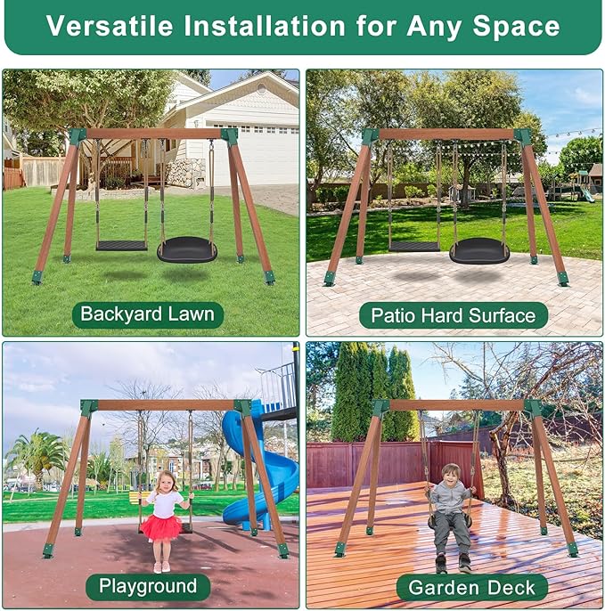 SELEWARE Heavy Duty Swing Set Brackets Including 2 A-Frame Swing Brackets, 4 Swing Leveling Base Brackets, 4 Swing Hangers & 2 Swing Seats, Complete DIY Outdoor Playground Hardware for Backyard, Kids