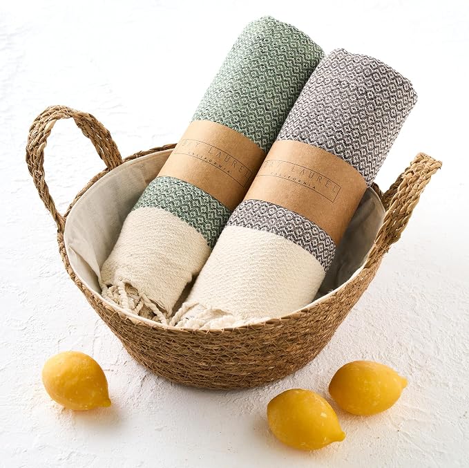BAY LAUREL Turkish Hand Towel – Pack of 2 | Soft & Absorbent Decorative Towels for Bathroom, Hand, Face, Hair, Gym, Yoga, SPA, Kitchen & Tea | Boho Decor (Army Green, Diamond 15x26 Inches (Set of 2)
