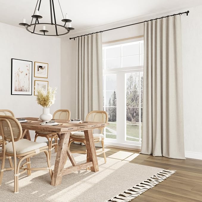 Guken 100% Blackout Linen Curtains for Bedroom 84 inches Long, Thermal Insulated Room Darkening Black Out Drapes for Living Room, Back Tab Rod Pocket 2 Panels Set,Grey Beige,52x84