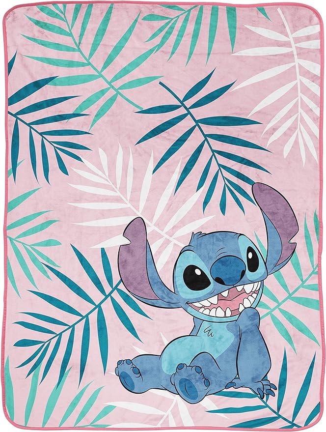 Jay Franco Plush Throw Blanket – 46" x 60" Inches Kids Hero Soft & Cozy Fleece Throw for Bedroom & Couch Décor, Official Licensed Product, Pink - Lilo & Stitch