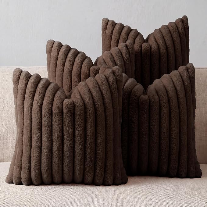 Brown Throw Pillow Covers 20 x 20 Set of 4, Cute Boho Throw Pillow Cover for Couch/Bed, Decorative Pillows Covers for Sofa/Bed, Accent Pillow Covers for Living Room, Rustic/Home/Room Decor
