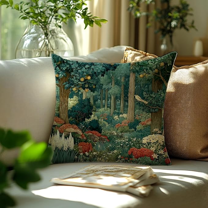 Rustic Forest Green Pillow Covers 18x18 Double-Sided, Cottagecore Summer Lemon Forest Botanical Nature William Morris Inspired Decorative Throw Pillow Covers for Sofa Bed Bedroom Living Room
