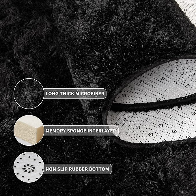 Tepook Area Rugs 7x10 for Living Room, Super Soft Fluffy Rugs for Bedroom, Modern Shaggy Rug Fuzzy Carpets for Kids, Plush Indoor Nursery Home Decor Rug with Non-Slip Bottom, Black